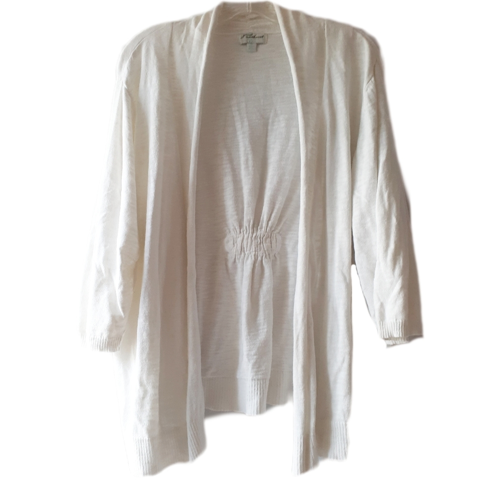 Ivory Draped and Pinned Cardigan with 3/4 Sleeves